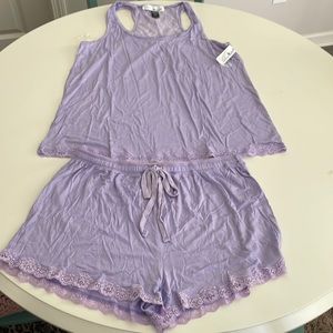 Velvet Kitten 2-piece Lavender Pajamas-lace detail- Large